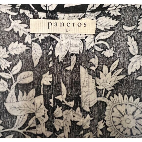 PANEROS Chloe Shirt Midnight Garden Black/White Floral Ruffle Neckline Preppy L - Picture 8 of 9